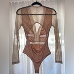 Lulus Bodysuit Casita Nude Sheer Lace Long Sleeve V Neck Open Back Medium NWOT Photo 10