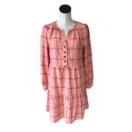 Loft NWOT Women   Plaid Tiered Shirtdress Peach Color Small Photo 6