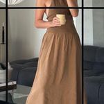 ZARA NWT brown smocked halter neck ruched stretchy contrasting midi dress Photo 14