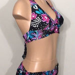 Anne cole  black floral bikini. L-top/M-bottom. NWT Photo 0