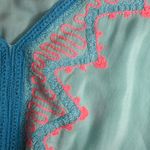 Surf Gypsy  Cover‎ Up Tunic Embroidered Swim Beach Resort Bohemian Teal Pink Med Photo 3