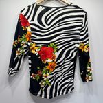 Jane Ashley Zebra Print with Tropical Flowers Beaded Rhinestone 100% Cotton Top Photo 5