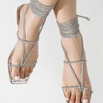 Cape Robbin Cape Robin Silver Dolphin Rhinestone Thong Lace Up Flat Sandals Photo 0