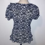 Allison Taylor Women’s Ruffle Top Short Sleeve Blouse Small S Black & White Photo 3