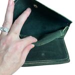 VTG 70s Leather Folding Wallet Suede Checkbook Top Grain Cowhide Green USA Made Photo 8