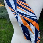 Vintage 70s Geometric Double Layer Scarf Neck Tie White Blue Orange Trapezoid Multiple Photo 2