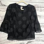Chico's  Belle Sleeve Tunic Blouse Black Polka Dots Textured Lace Sm Photo 0
