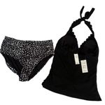 Cupshe  Black Halter Scalloped Tankini Top and Standard Bottoms 2 pc Medium Photo 5