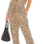 Enza Costa Linen Strappy Animal Print Jumpsuit Photo 0
