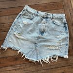 Anthropologie  Pilcro Cotton Denim Distressed Mini Skirt Blue 10 Photo 4