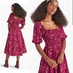 Hill House The Nesli Nap Smocked Dress Burgundy Botanical Floral Womens Size XS Photo 3