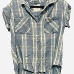 Thread & Supply Button Down Denim Style Shirt Plaid Short Sleeve Blue Size S Photo 0