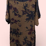 Beautiful olive plum floral silk cold shoulder mini dress Armour Vert whimsigoth Green Size XS Photo 0