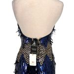 L'ATISTE Metallic Halter Honeycomb Dress Blue Gold Size Small NWT Photo 5