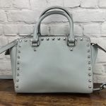 Michael Kors New Selma Stud Top Zip Medium Satchel Dusty Blue Saffiano Leather Photo 1