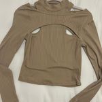 Brown Long Sleeve Cutout Top Size M Photo 0