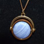 Charming Charlie  Captivating Blue Wave Agate Stone Gold Tone 18" Modish Necklace Photo 1