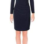 Lauren Ralph Lauren Cocktail Wrap Dress Womens 6 Navy Cold Shoulder Long Sleeve Blue Photo 0