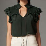 Gilner Farrar Womens Black Short Flutter Ruffle Sleeves Sienna Blouse Small Black Photo 0