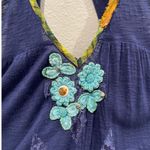 Free People Hippie Navy Embroidered V-Neck Sleeveless Top Photo 2