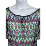 Rock 47 Bright Multi Color Ikat Poncho Tie Waist Sheer Top XL Crochet Hem Detail Blue Photo 3