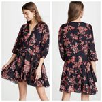 Alice + Olivia Moore Mini Dress Women’s Size XS Black Floral Blouson Sleeve Tier Photo 1