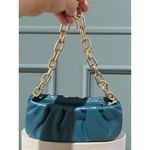 A New Day Ruched Shoulder Bag Teal Gold Chain Evening Clutch Wristlet Photo 3