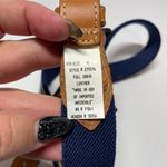 L.L.Bean Women M White Navy Blue Cotton Woven Brown Leather Belt 1-1/8" Wide Photo 6
