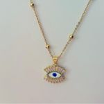 Boutique NEW‎ Handmade Evil Eye Yellow Gold Filled Simulated Diamond Necklace, 18-20” Photo 2