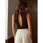 Commense Semi Sheer Backless Lace Bodysuit Stretch Black Mesh Medium Photo 2