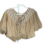 Free People Joni Embroidered Top Linen blend boho cropped sz XS Photo 2