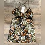 ZARA NEW Tropical Print Cutout Strappy Linen Green Mini Dress 8054/528 Size M Photo 3