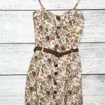 Poetry  Floral Button-Down Dress with Woven Belt Size Medium Tan Pink Spring Photo 0