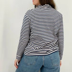 minimalist 100% cotton striped mockneck longsleeve top white navy blue size m Size M Photo 3