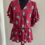 Krazy Kat  NWOT Red Floral Faux wrap top size S Photo 0