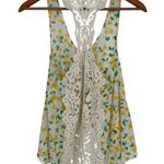 Free People  Yellow Floral High Low Crochet Inset Tank Top Flowy size XS Photo 6