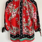 Fig and Flower Anthropologie Size PS Red Top‎ Tropical Floral Buttons Tie Boho Photo 5