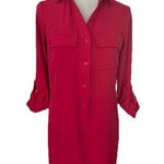 Jones New York Button Front Shirt Dress Raspberry Pink Roll Tab Sleeve Sz 4 READ Photo 4