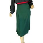 VINTAGE 1980'S GREEN W/RED & BLACK WAIST PLEATED WOOL MIDI SKIRT (16) Photo 2