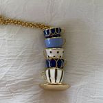 Kate Spade Tea Time 5cups Set  Blue Enamel Gold Pendant Photo 0