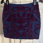 Free People Women's Navy Purple Floral Velvet Stretchy Mini Skirt- Small Photo 2