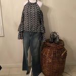 Lulumari NWT szL coldâshoulder blouse long double ruffle sleeves side zip w/ties Photo 1