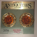 Antiquities 14K Gold Filled Posts Resin Filled Soldier Cameo Round Earrings Photo 1