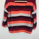 EXPRESS V-Neck Velvet Chenille Striped Knit Sweater Medium Photo 7