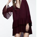 ZARA Size XS Dress Burgundy Contrasting Pleated Tunic Top Blouse Popover Women’s Photo 0