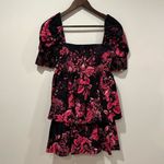 Alice + Olivia Mini Dress Emmalou Stretch Cotton Tiered Sz 0 Black Pink Photo 2