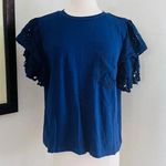 Anthropologie  Forever That Girl Eyelet Tee in Navy Size Large Photo 0