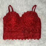 Windsor  Red Bejeweled Rhinestone Lace Crop Top Bra Bralette Bodice Corset Photo 3