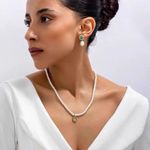 NWOT Julie Vos Pearl Necklace with Gold and Blue Pendant White Photo 1