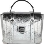 Michael Kors Manhattan Medium Crackled Metallic Leather Satchel Silver Photo 0